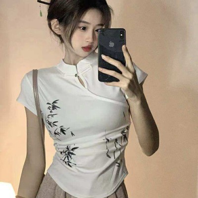 新中式竹墨印图盘扣上衣