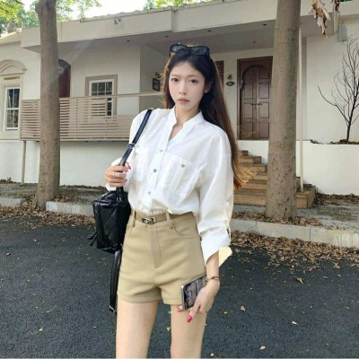 立领排扣宽松衬衫