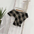 复古斜肩格子上衣