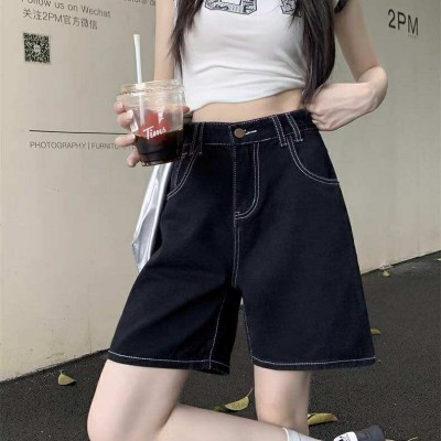 高腰阔腿牛仔五分裤