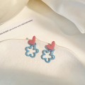 Heart blue flower earrings
