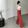 红色高腰西装阔腿长裤