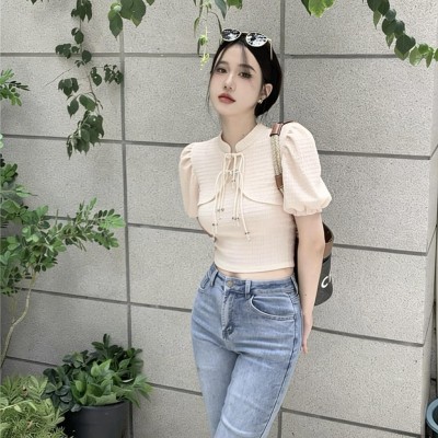 新中式盘口泡泡袖上衣