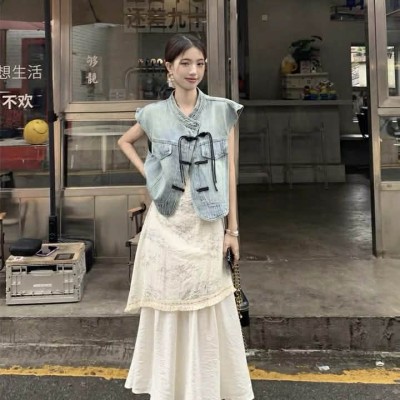 新中式盘口牛仔马甲