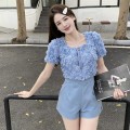 Floral cropped top + high-waisted shorts set Floral cropped top + high-waisted shorts set