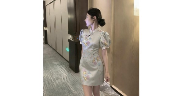Reisshop-Chinese style gold-rimmed cheongsam