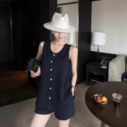 V领简约宽松衬衫+高腰阔腿短裤两件套