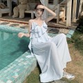 荷叶边吊带上衣+高腰阔腿长裤两件套