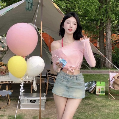 高腰复古A字牛仔裤裙