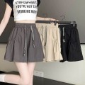 High-waisted casual wide-leg drawstring short pants