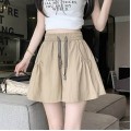 High-waisted casual wide-leg drawstring short pants