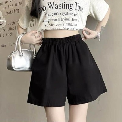 High-waisted casual wide-leg shorts