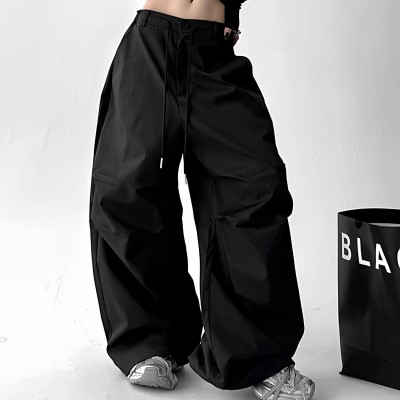 【预购】高腰褶皱抽绳工装长裤