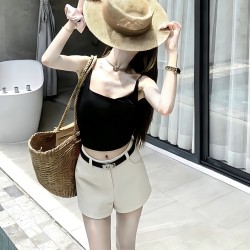 Apricot high waist woolen wide leg short pants