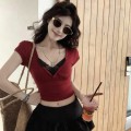 V-neck lace slim fit top