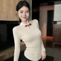 Chinese style buttoned knitted long-sleeved top
