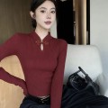Chinese style buttoned knitted long-sleeved top