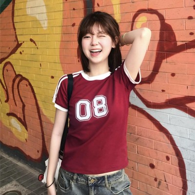 Crew Neck Color Block Number T shirt