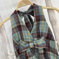 挂脖格子V领露背上衣