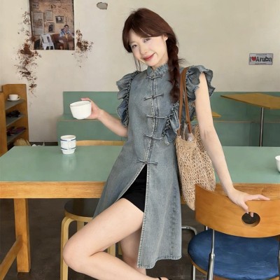 新中式小飞袖长版旗袍上衣