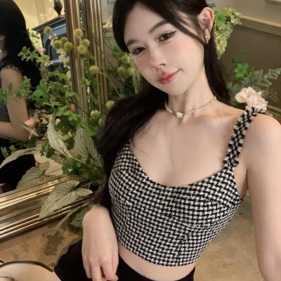 小香风千鸟格短版上衣