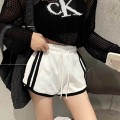 High-waisted color-blocked wide-leg casual shorts