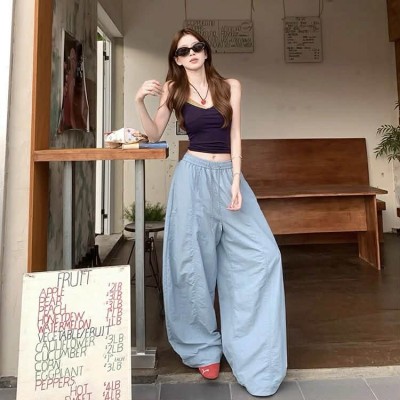 高腰抽绳阔腿长裤