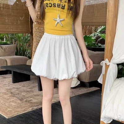 高腰纯色花苞短裤