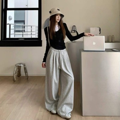 慵懒风塑腰阔腿长裤