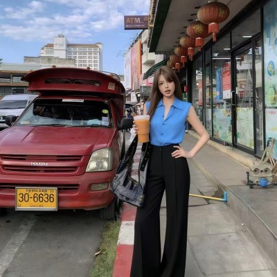 翻领无袖排扣衬衫