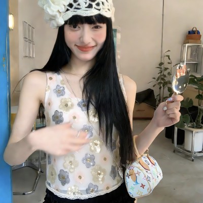 重工小花小吊带上衣