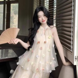 3D floral faux two-piece cheongsam dress