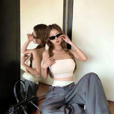 性感风网纱拼接抹胸上衣