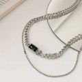 双层叠戴黑锆石锁骨链