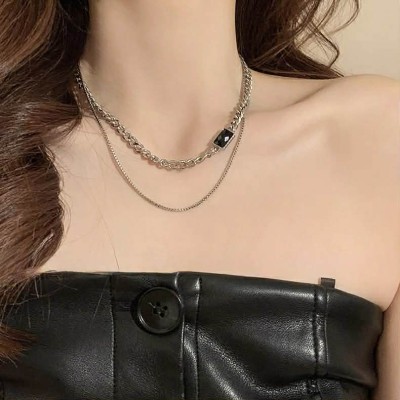 双层叠戴黑锆石锁骨链