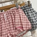 低腰格子花苞短裤