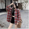 Oversize casual red plaid shirt