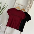 Round Neck Rhinestone Slim Fit Top
