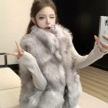 渐变狐狸毛立领皮草马甲