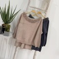 针织一字领上衣+高腰针织短裤套装