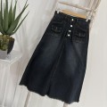 高腰复古排扣毛边半身裙