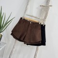 褐色灯芯绒高腰A字短裤
