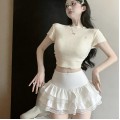 High-waisted lace puff skort