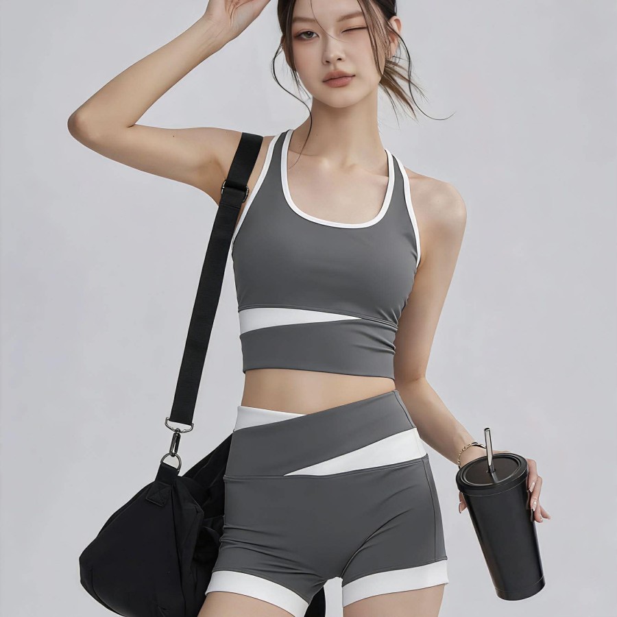 Grey sports bra vest + high waisted shorts set Grey sports bra vest + high waisted shorts set