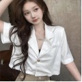 Lapel diamond-studded short suit jacket