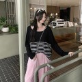 撞色条纹宽松针织罩衫