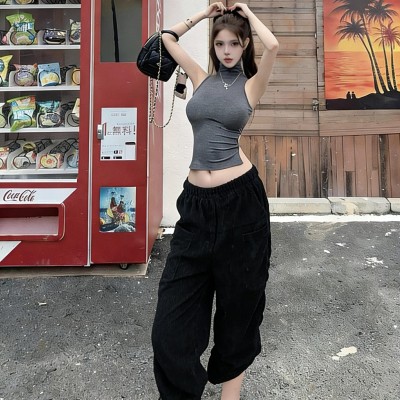 灯芯绒高腰束脚灯笼裤