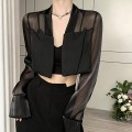 网纱拼接短款西装外套