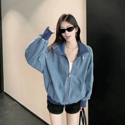 复古撞色立领牛仔外套