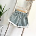 浅白拼色高腰牛仔短裤